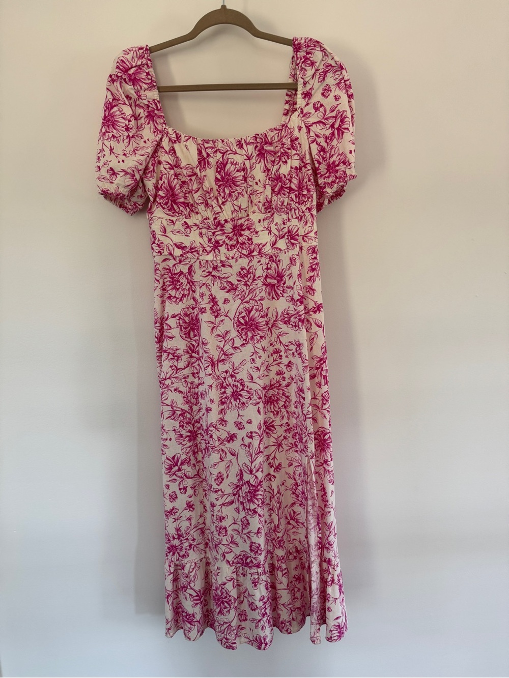 Floral Puff Sleeve Maxi Dress in Pink and White